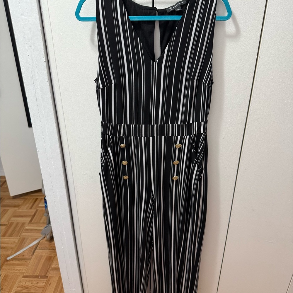 INC International Concepts Black and White Striped Jumpsuit